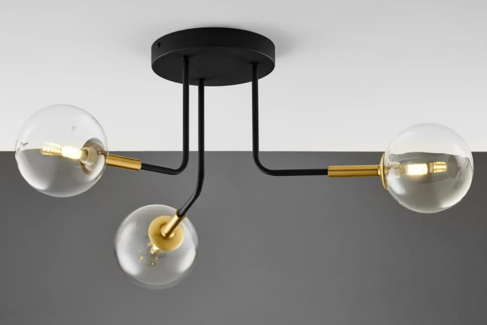 Lampa Sufitowa BURANO Czarny Transparentny Szklane Klosze 3xG9
