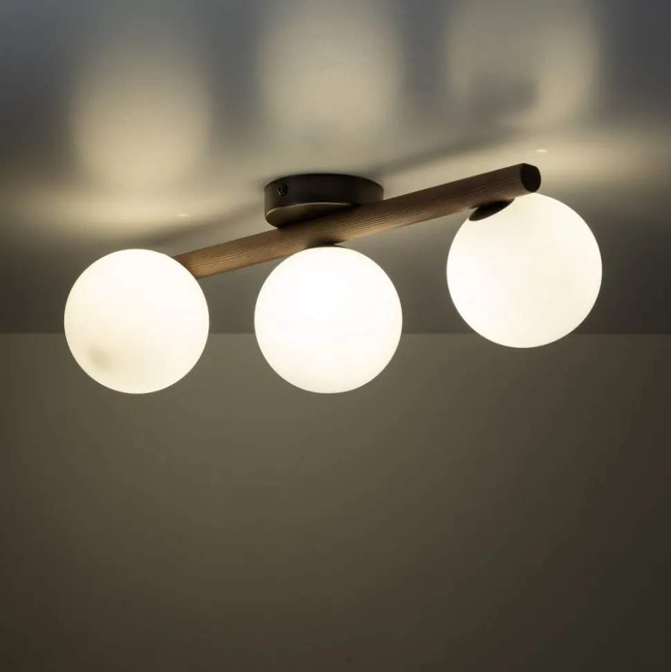 Lampa sufitowa ESTERA WOOD orzech klosz biały 3xG9