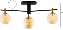 Lampa Sufitowa FIGARO Czarny Bursztynowy Szklane Klosze 4xG9