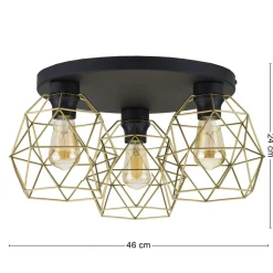 Lampa Sufitowa GALAXY Czarny Złoty Metalowe Klosze 3xE27