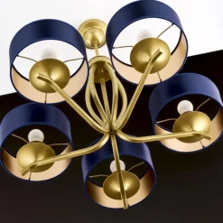 Lampa sufitowa KASZMIR złota granatowy abażur 5xE27