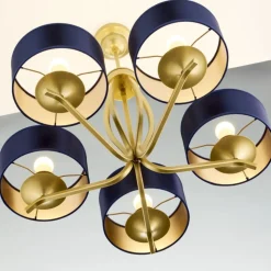 Lampa sufitowa KASZMIR złota granatowy abażur 5xE27