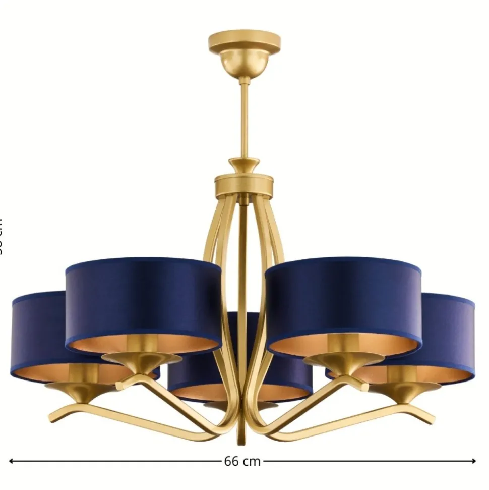 Lampa sufitowa KASZMIR złota granatowy abażur 5xE27