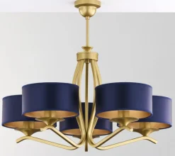 Lampa sufitowa KASZMIR złota granatowy abażur 5xE27