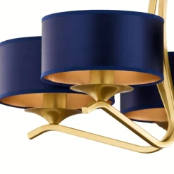 Lampa sufitowa KASZMIR złota granatowy abażur 5xE27