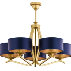 Lampa sufitowa KASZMIR złota granatowy abażur 5xE27
