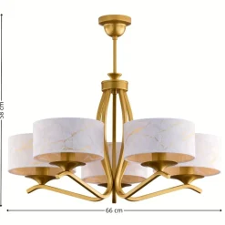 Lampa sufitowa KASZMIR złota biały abażur 5xE27