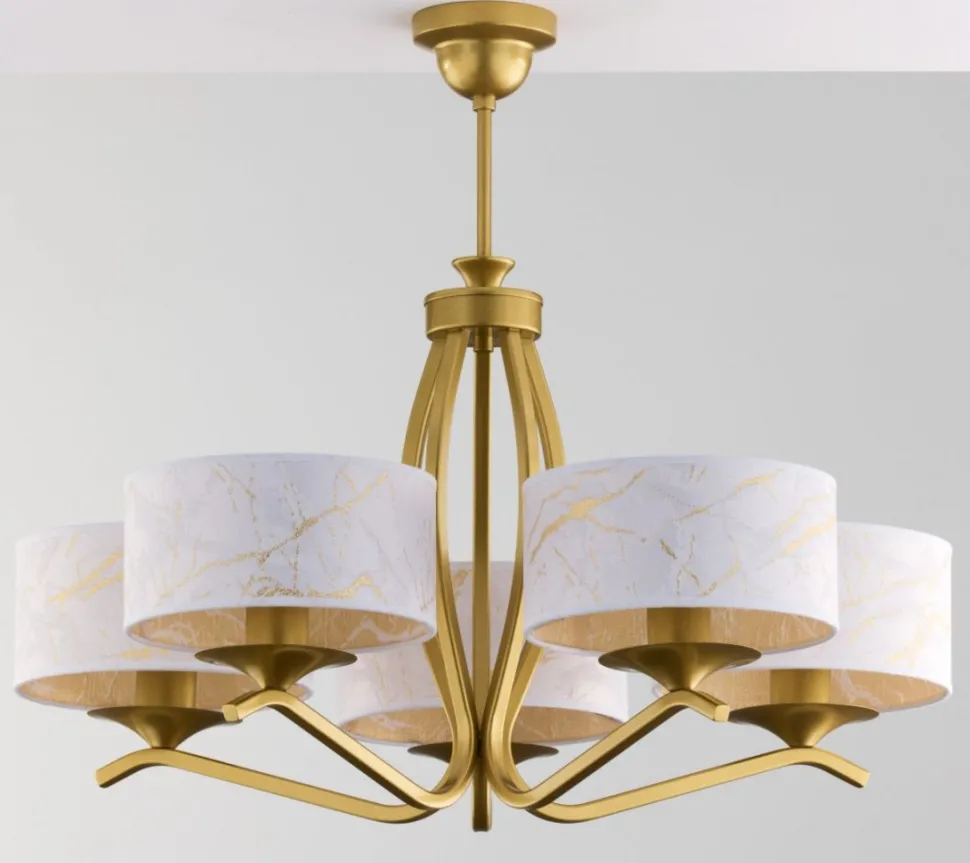 Lampa sufitowa KASZMIR złota biały abażur 5xE27