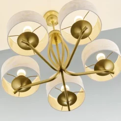 Lampa sufitowa KASZMIR złota biały abażur 5xE27
