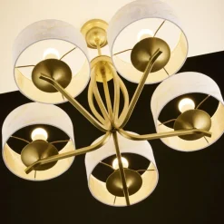 Lampa sufitowa KASZMIR złota biały abażur 5xE27