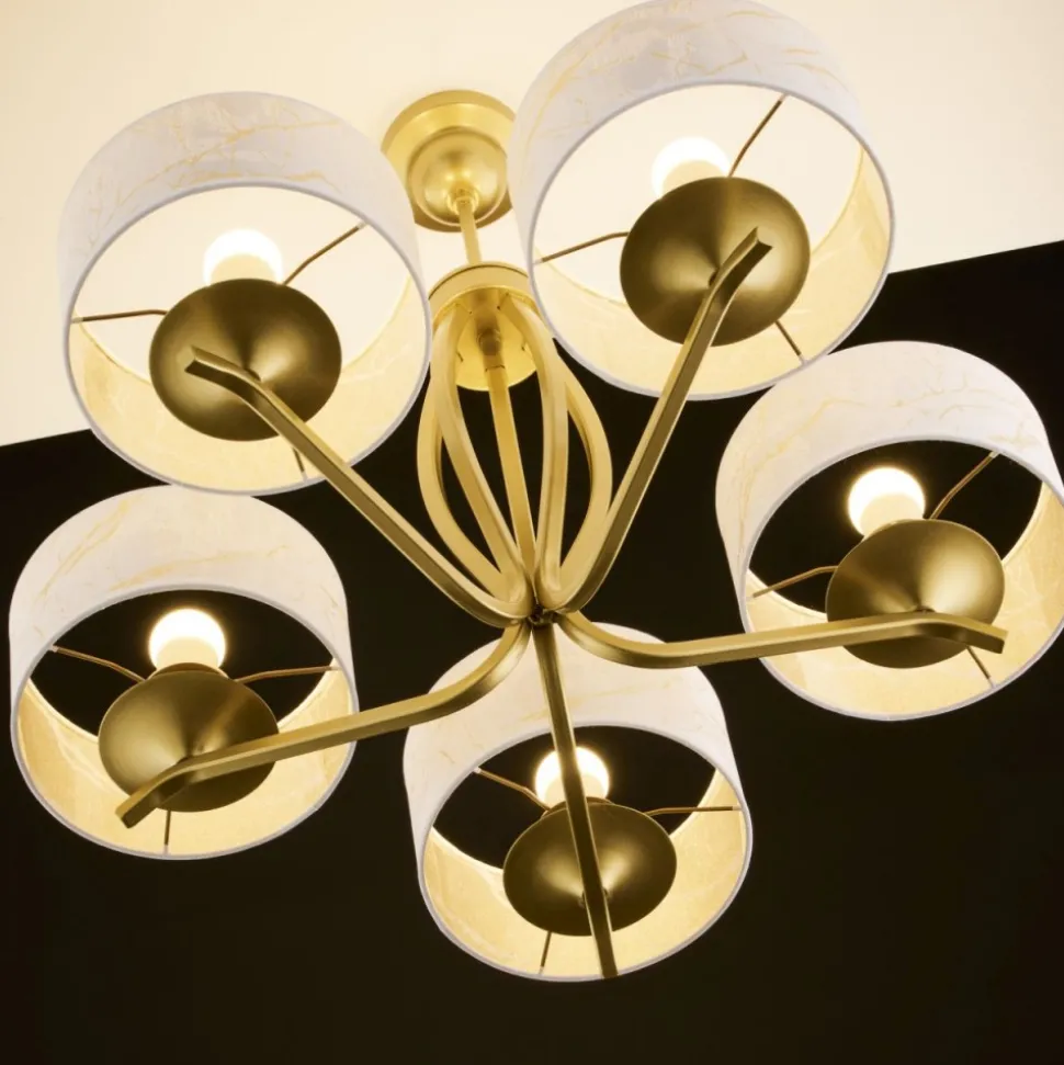 Lampa sufitowa KASZMIR złota biały abażur 5xE27