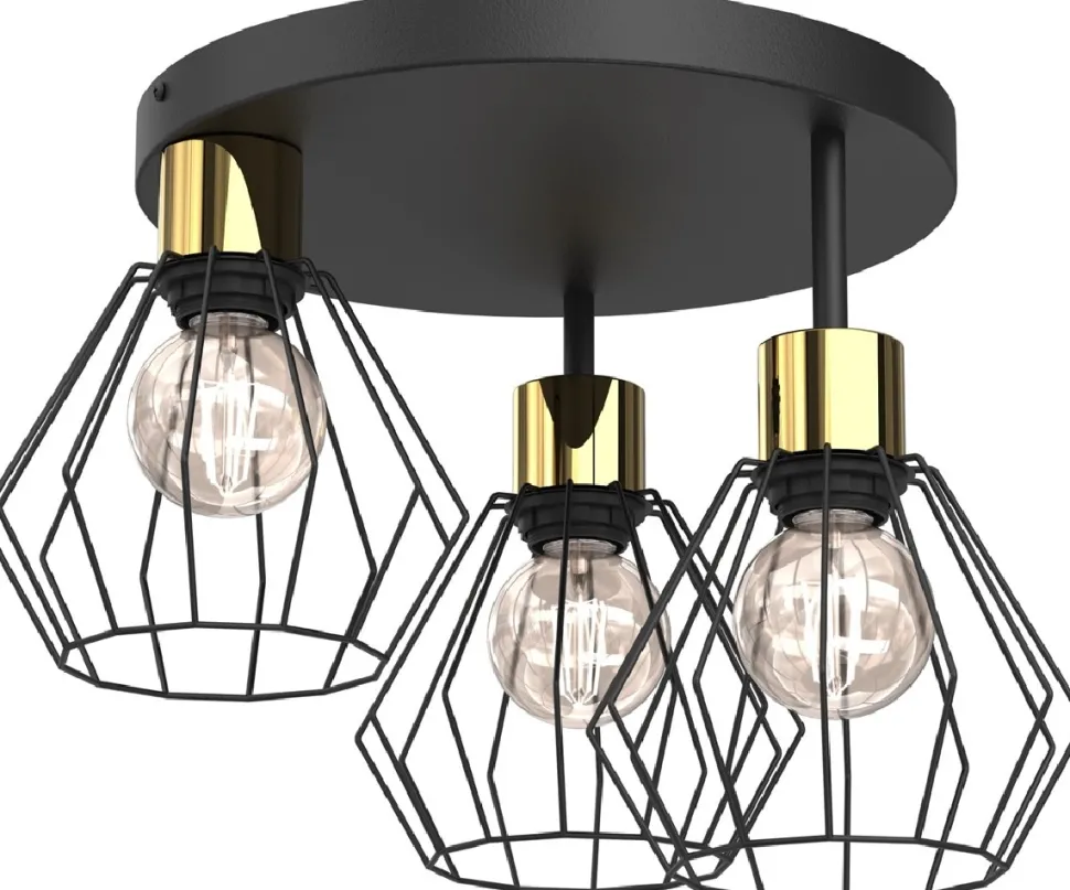 Lampa Sufitowa PARKLA Czarny Złoty Metalowy Klosz 3xE27