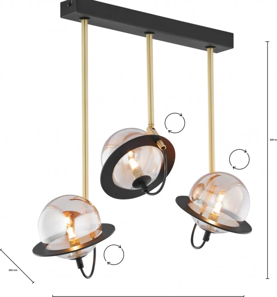 Lampa Sufitowa PLANET Czarny Złoty Szklane Klosze 3xG9