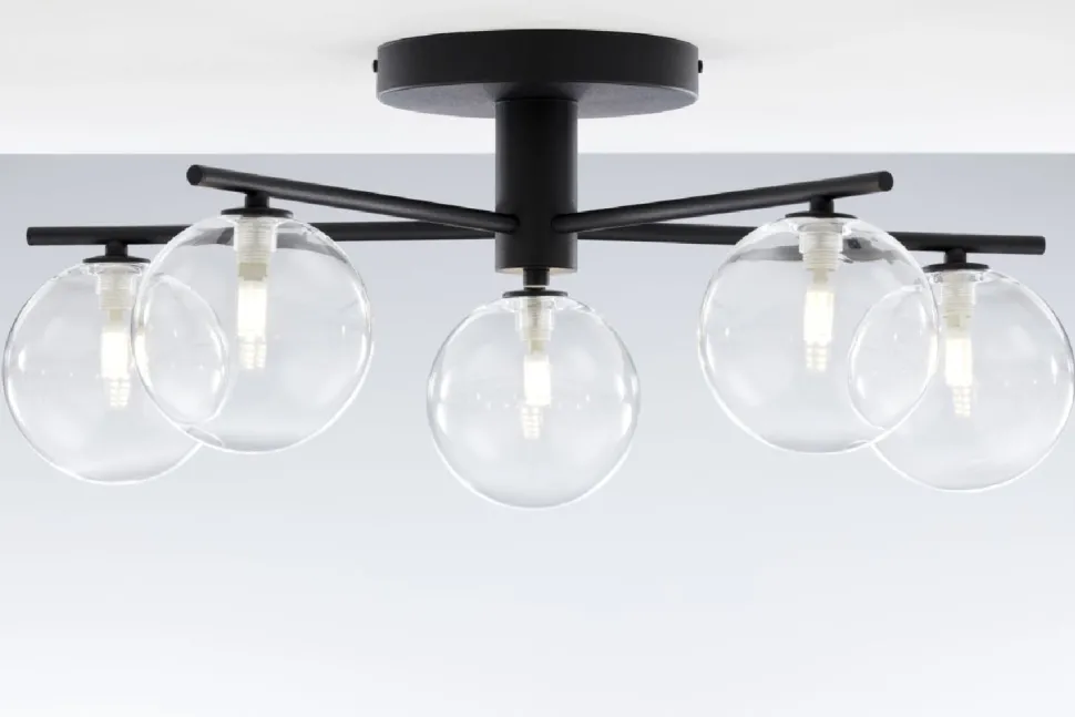 Lampa sufitowa PRATO czarna przezroczysty klosz 5xG9