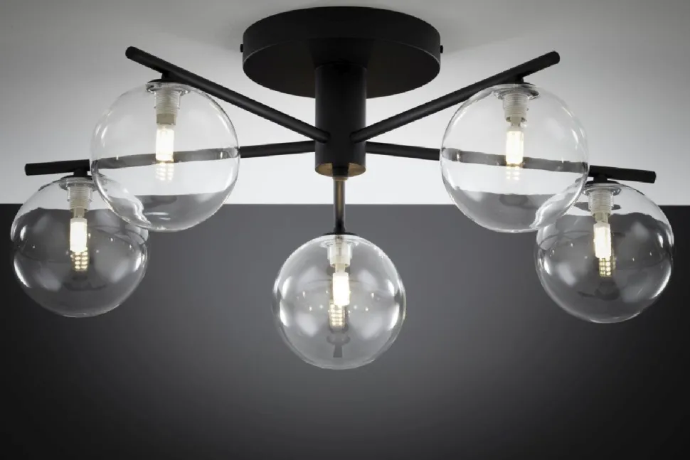 Lampa sufitowa PRATO czarna przezroczysty klosz 5xG9
