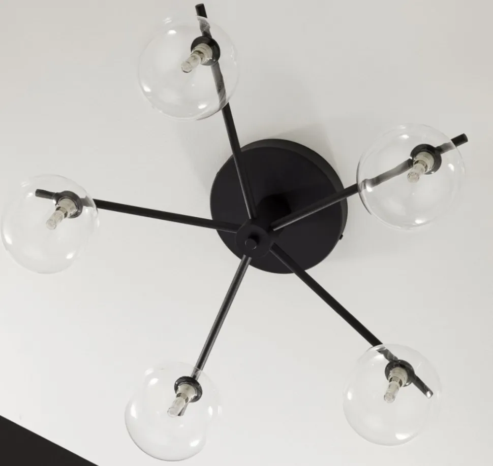 Lampa sufitowa PRATO czarna przezroczysty klosz 5xG9