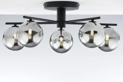 Lampa sufitowa PRATO czarna dymiony klosz 5xG9