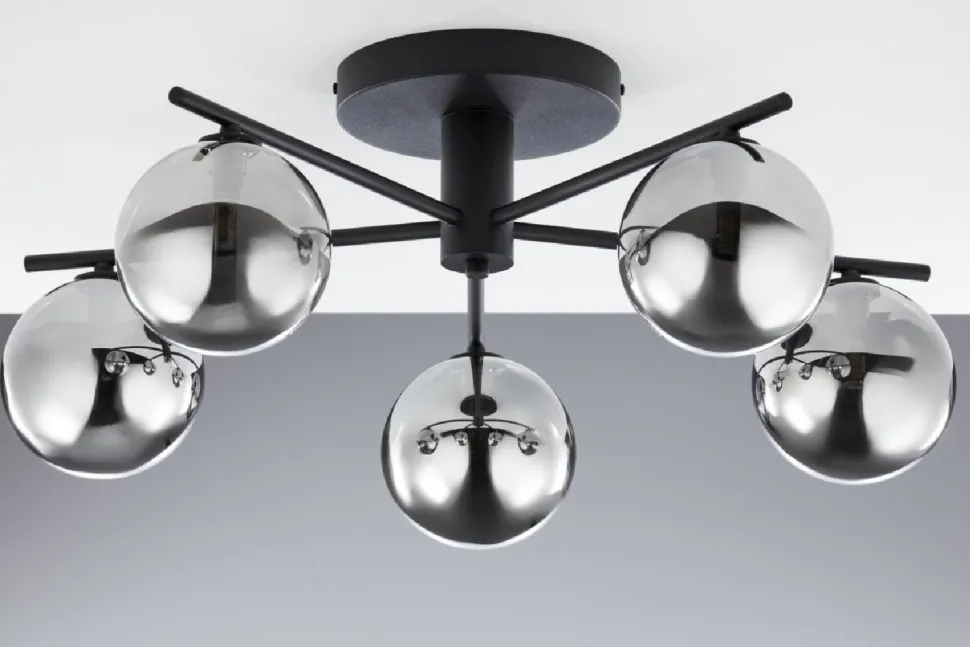 Lampa sufitowa PRATO czarna dymiony klosz 5xG9
