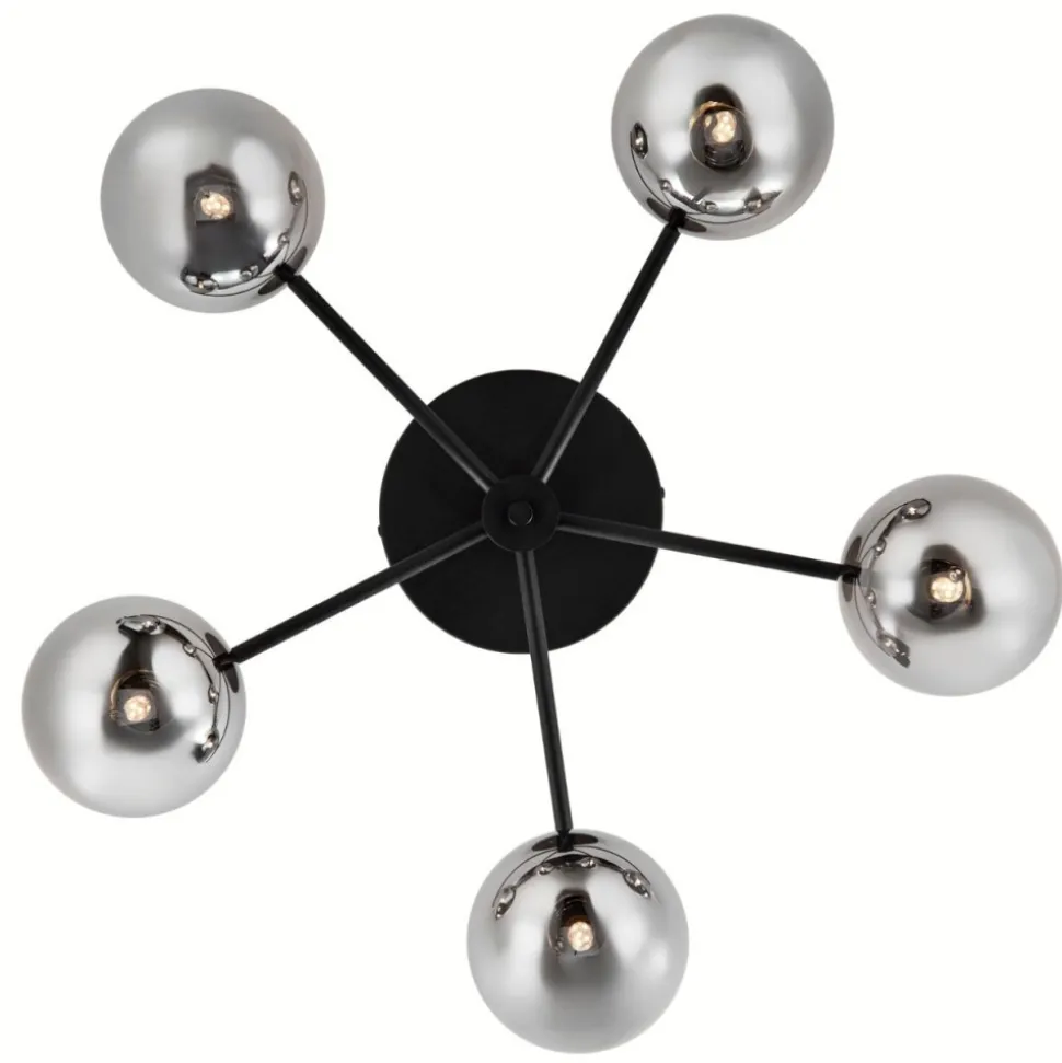 Lampa sufitowa PRATO czarna dymiony klosz 5xG9