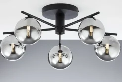 Lampa sufitowa PRATO czarna dymiony klosz 5xG9