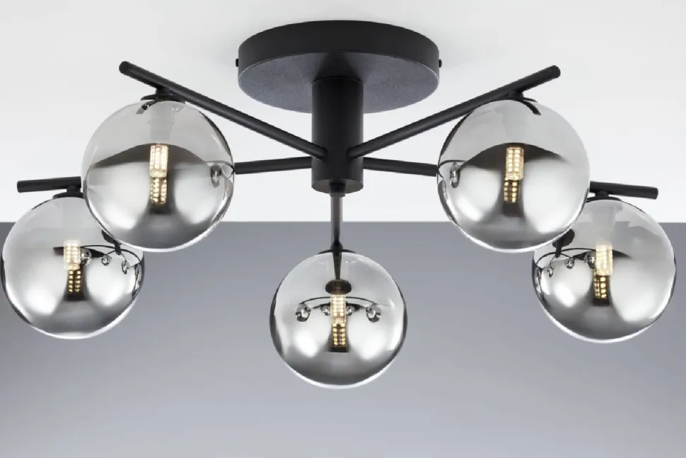 Lampa sufitowa PRATO czarna dymiony klosz 5xG9
