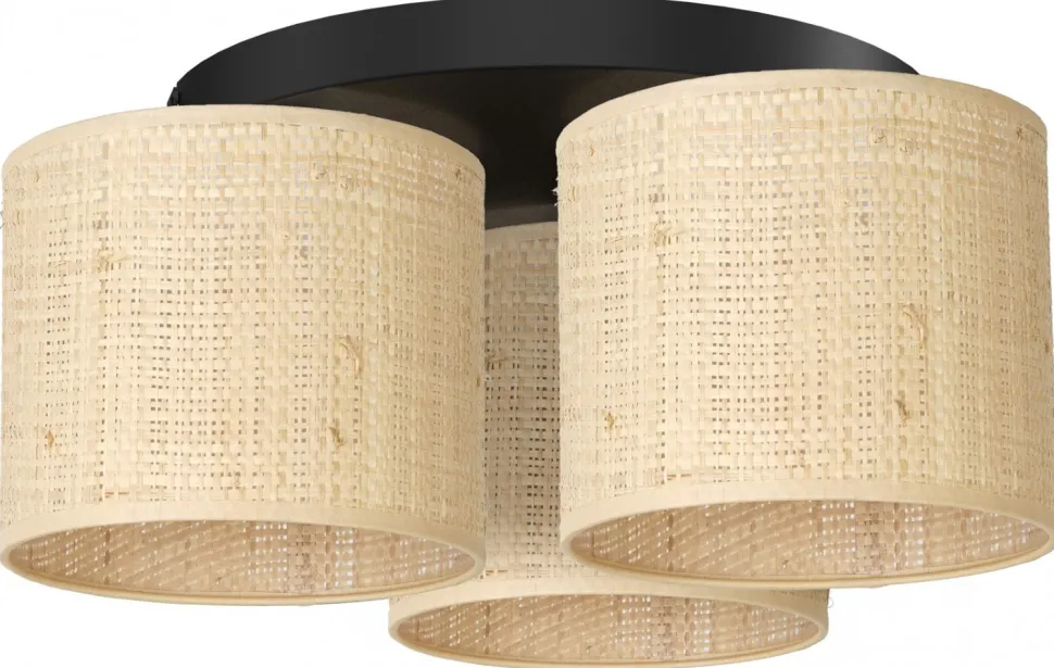Lampa Sufitowa RATTAN Czarny Beżowy Abażur 3xE27