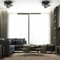Lampa Sufitowa REFLEX Czarny Złoty Szklane Klosze 2xE14 1xE27