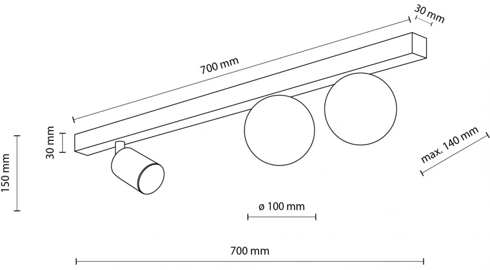 Lampa Sufitowa Regulowana VOX Czarny Biały Szklane Klosze 1xGU10 2xG9