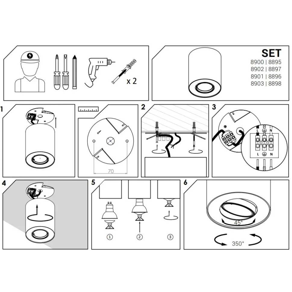 Lampa Sufitowa SET Biały Miedziany 1xGU10