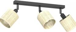 Lampa Sufitowa Spot RATTAN Czarny Beżowy Abażur 3xE14