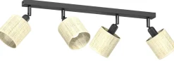 Lampa Sufitowa Spot RATTAN Czarny Beżowy Abażur 4xE14