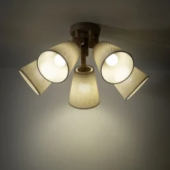 Lampa sufitowa VAIO sabia beżowy abażur len 5xE27
