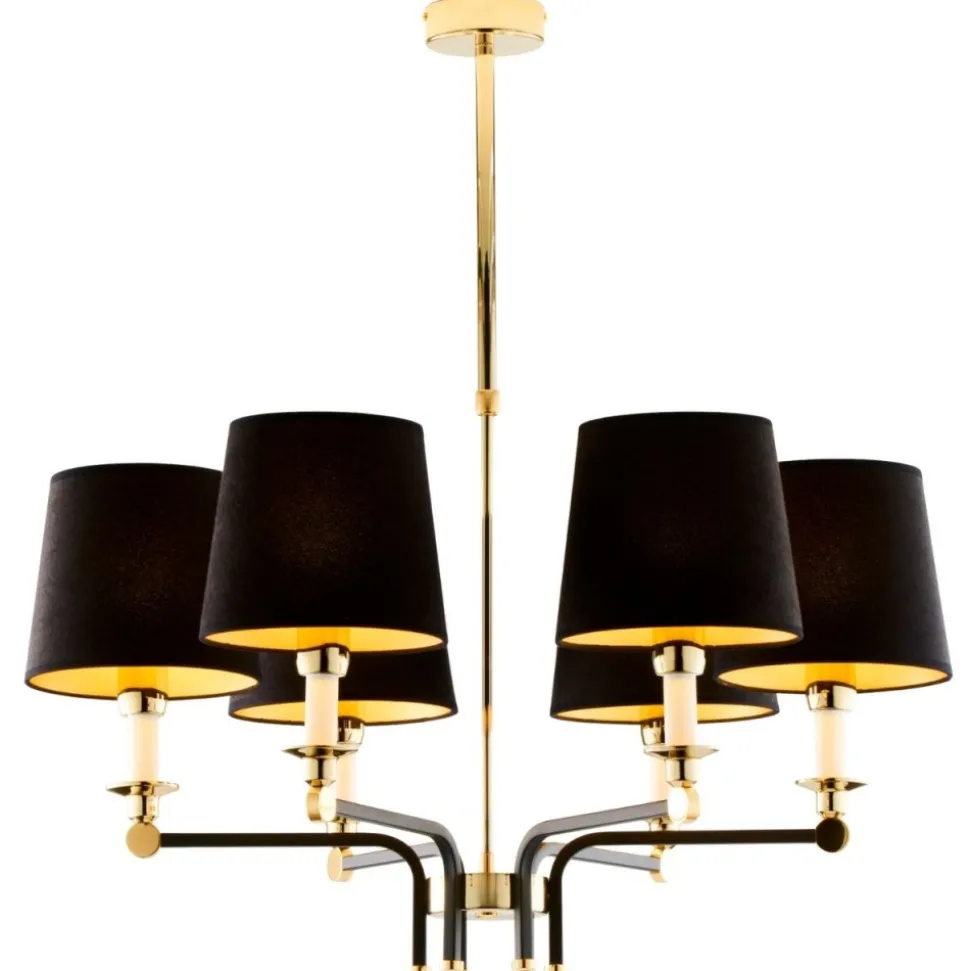 Lampa wisząca ABANDO złota czarny abażur 6xE27