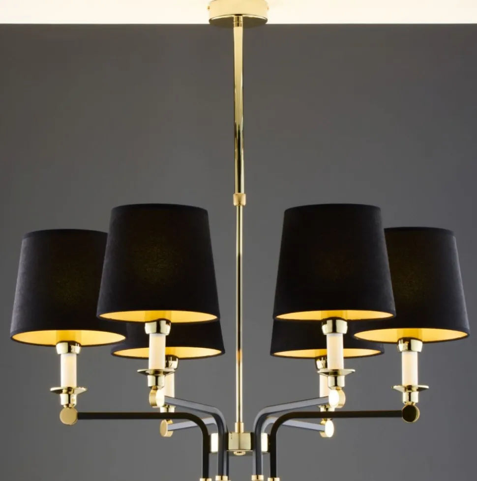 Lampa wisząca ABANDO złota czarny abażur 6xE27