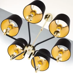 Lampa wisząca ABANDO złota czarny abażur 6xE27