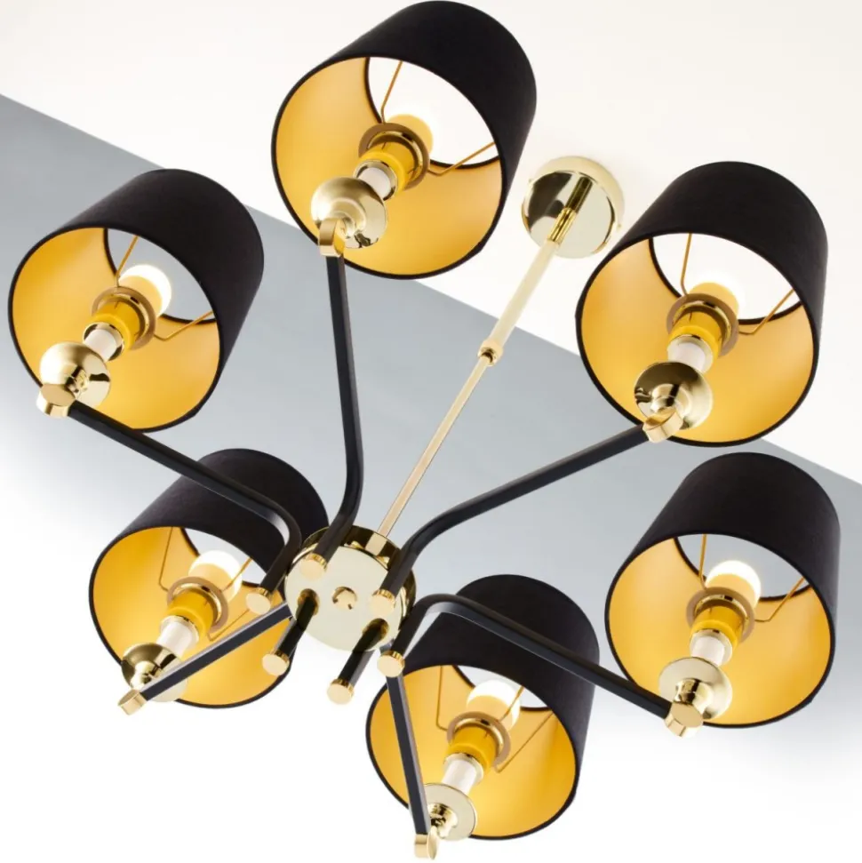 Lampa wisząca ABANDO złota czarny abażur 6xE27