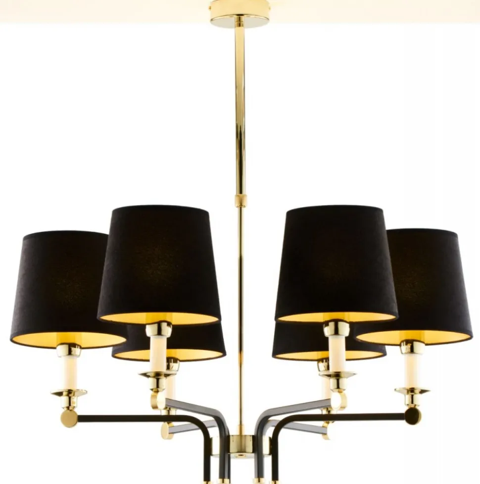 Lampa wisząca ABANDO złota czarny abażur 6xE27