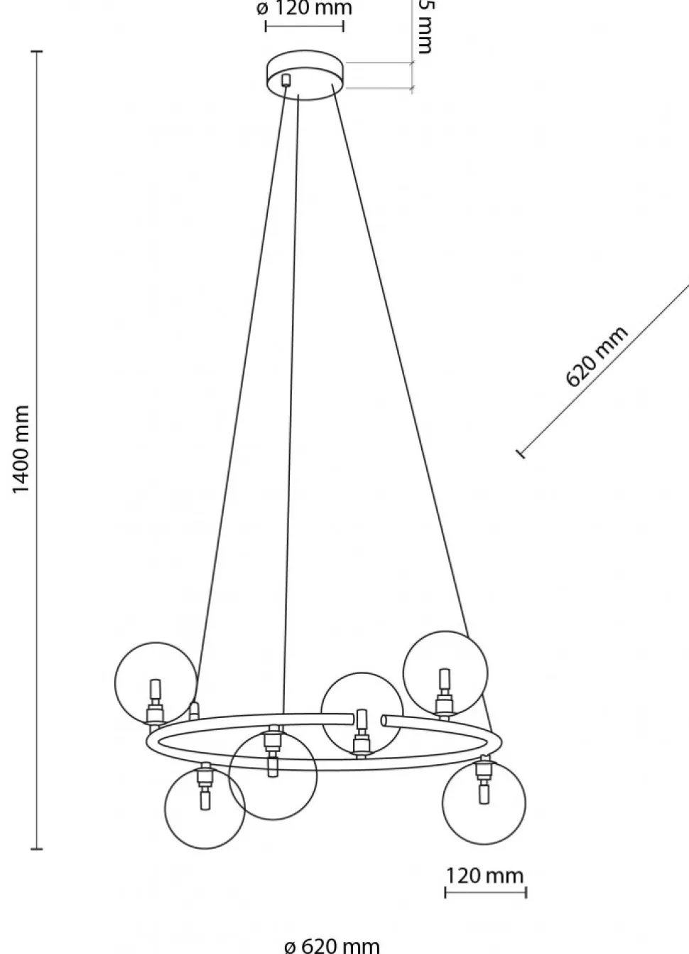 Lampa Wisząca ANABELLE Brązowy Szklane Klosze 6xG9