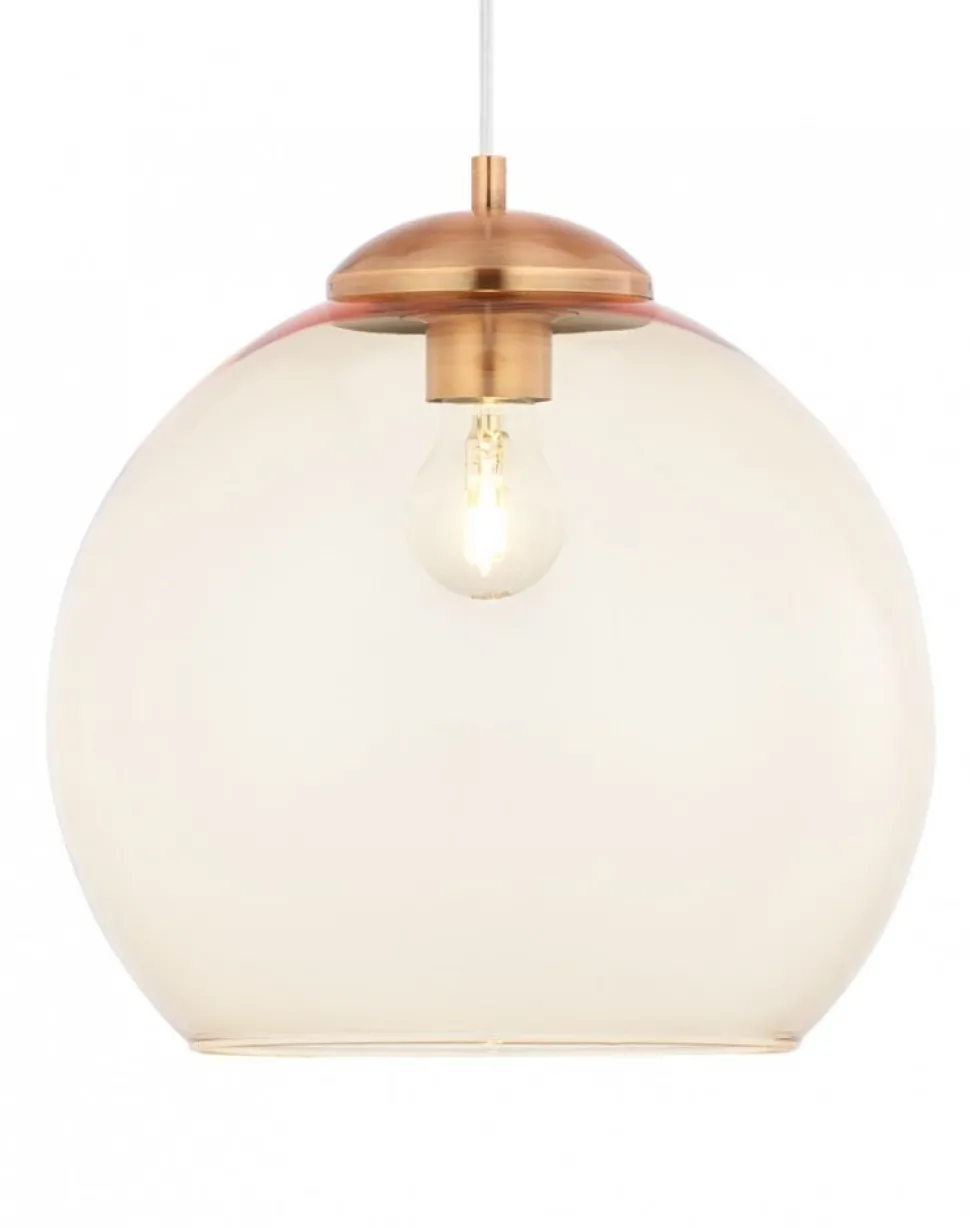 Lampa Wisząca ASTI Miedziany Bursztynowy Szklany Klosz 1xE27 29 cm