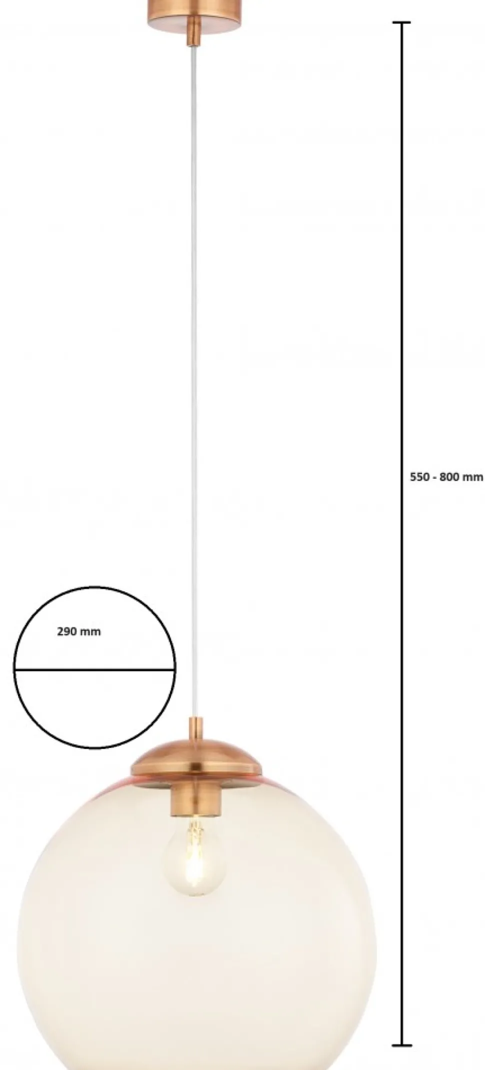 Lampa Wisząca ASTI Miedziany Bursztynowy Szklany Klosz 1xE27 29 cm
