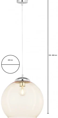 Lampa Wisząca ASTI Srebrny Bursztynowy Szklany Klosz 1xE27 29 cm