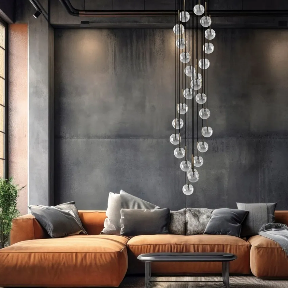 Lampa wisząca AURORA czarna klosz transparentny 26xG9