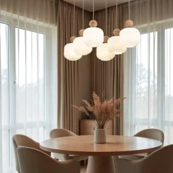 Lampa wisząca BALLO sabia beżowa klosz biały 6xE14