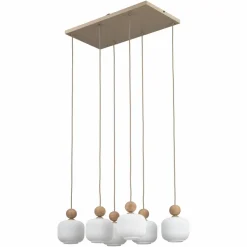 Lampa wisząca BALLO sabia beżowa klosz biały 6xE14