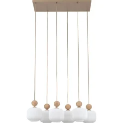 Lampa wisząca BALLO sabia beżowa klosz biały 6xE14