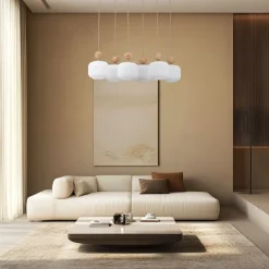 Lampa wisząca BALLO sabia beżowa klosz biały 6xE14