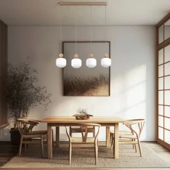 Lampa wisząca BALLO sabia beżowa klosz biały 4xE14