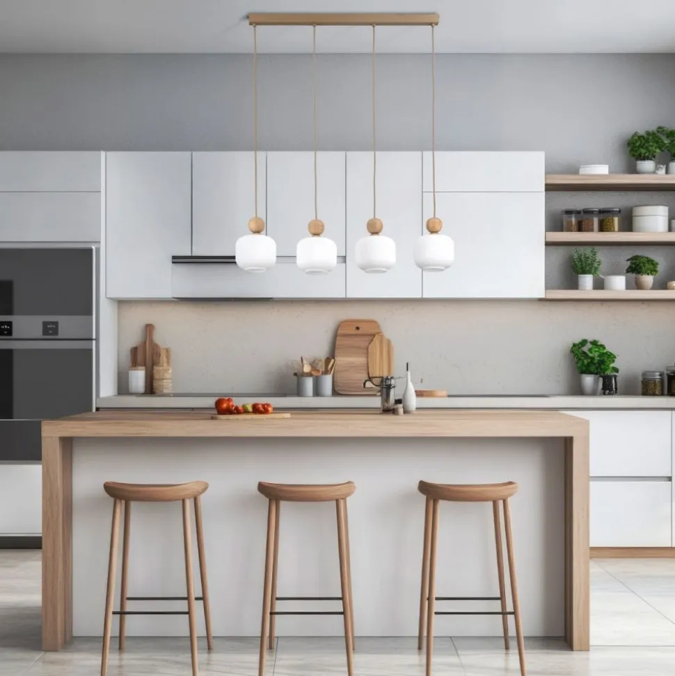 Lampa wisząca BALLO sabia beżowa klosz biały 4xE14