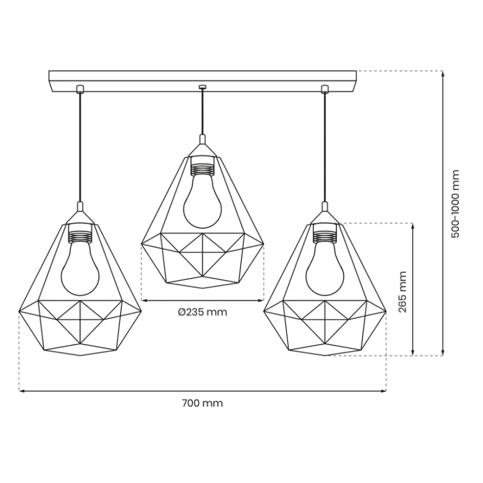 Lampa Wisząca BASKET Szary Metalowy Klosz 3xE27