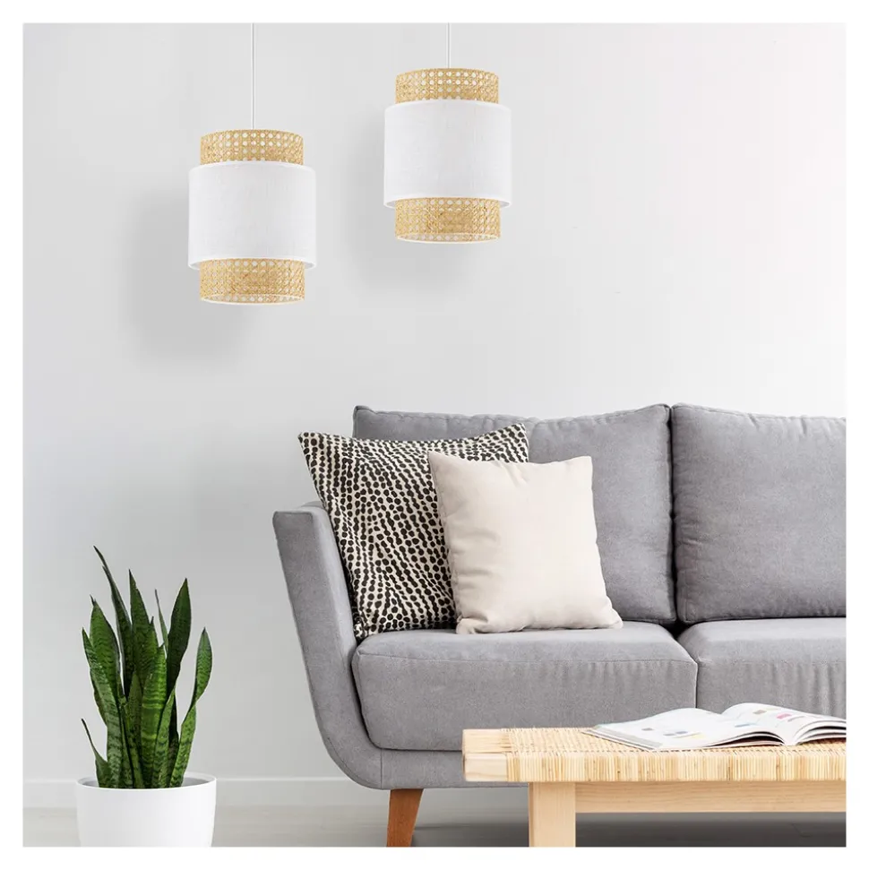Lampa Wisząca BOHO Biały Beżowy Abażur 1xE27 20cm